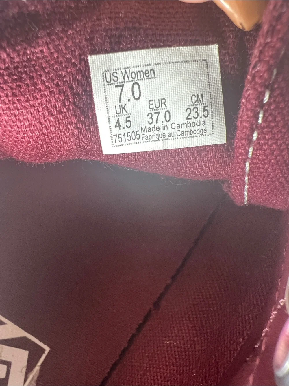 Vans Womens Maroon Sneakers 7